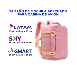 Mochila de Viaje Viral Cabina 45L. Kippi Rosada. Resistente al Agua