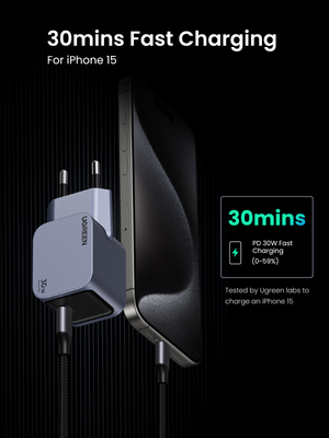 Cargador De Pared Gan Ugreen Slim 30W Usb-C — infografía de características