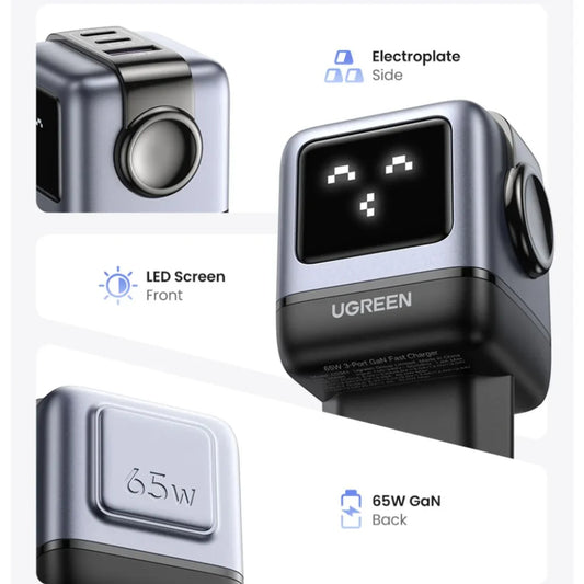 Cargador Robot Gan Ugreen Nexode 65W (Gris)