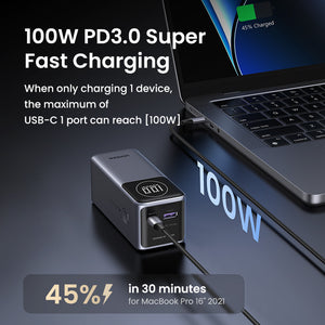 Mega PowerBank Ugreen 100W  12.000Mah. Para Notebooks, Tablets y Smartphones — infografía de características