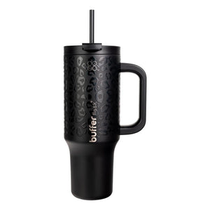 Botella Termica Mug Buffer Bora Bora 1,2Lt Frio y Calor Negro Leopardo 3 tapas