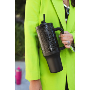 Botella Termica Mug Buffer Bora Bora 1,2Lt Frio y Calor Negro Leopardo 3 tapas