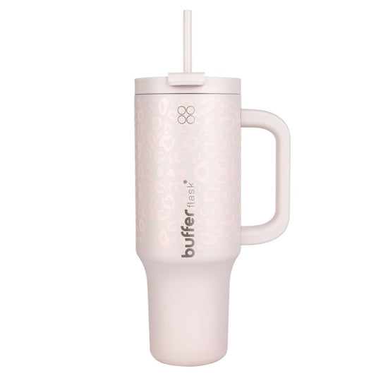 Botella Termica Mug Buffer Bora Bora 1,2Lt Frio y Calor Pinky Leopardo 3 tapas