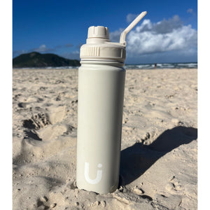 Combo Mochila Travel Viral 40L Misty Pink Expandible + Botella Térmica Wappy Blanca Acero Inoxidable