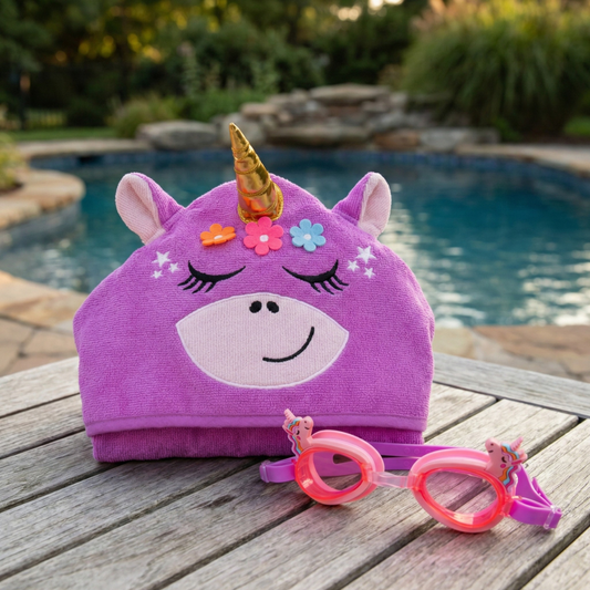 Combo Toalla de Playa Poncho + Anteojos de Agua Unicornio