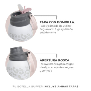 Termo Agua Botella Termica Buffer Capri Acero Inoxidable 1L +Tapas Ice Leopard