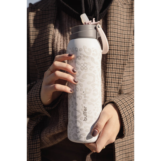 Termo Agua Botella Termica Buffer Capri Acero Inoxidable 1L +Tapas Ice Leopard