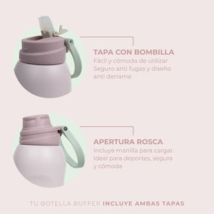 Termo Agua Botella Termica Buffer Capri Acero Inoxidable 1L +Tapas Capri Pinky