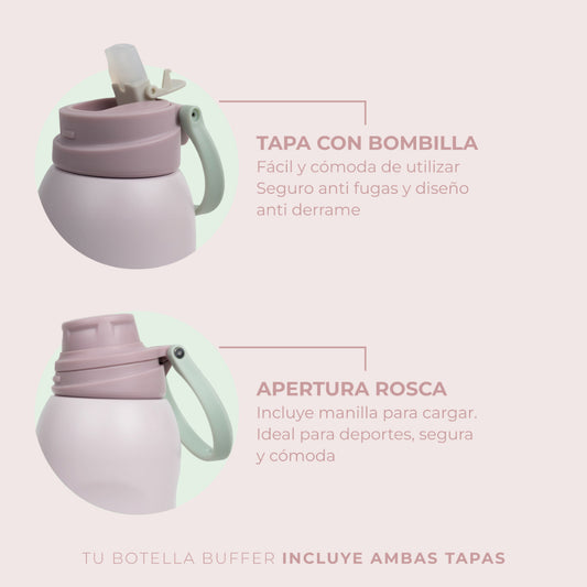 Termo Agua Botella Termica Buffer Capri Acero Inoxidable 1L +Tapas Capri Pinky