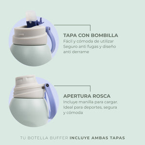 Termo Agua Botella Termica Buffer Capri Acero Inoxidable 1L +Tapas capri Sage Green