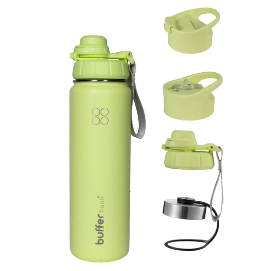 Termo Botella Agua Termica Buffer Morea Acero Inoxidable +4 Tapas Citrus Green