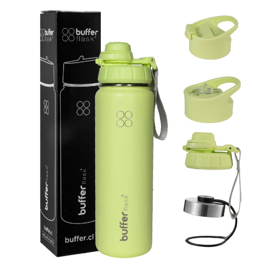 Termo Botella Agua Termica Buffer Morea Acero Inoxidable +4 Tapas Citrus Green