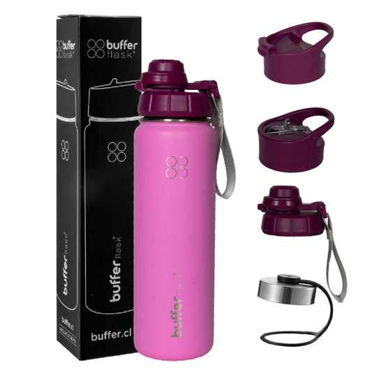 Termo Botella Agua Termica Buffer Morea Acero Inoxidable +4 Tapas Dani Pink