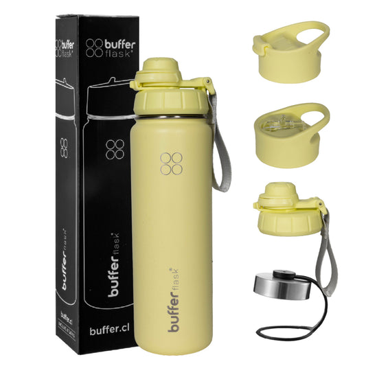 Termo Botella Agua Termica Buffer Morea Acero Inoxidable +4 Tapas Lemon