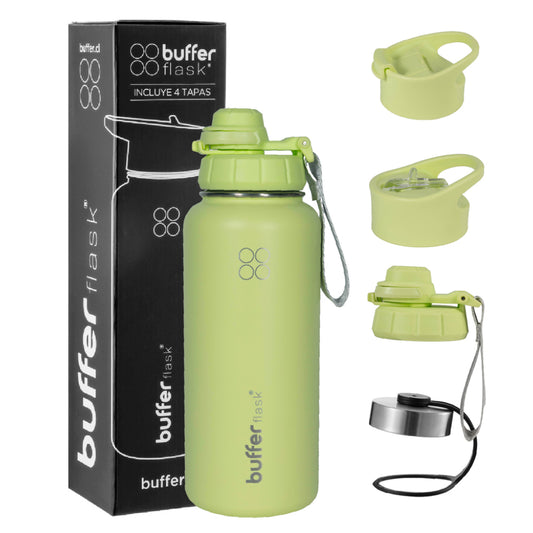 Termo Botella Agua Termica Buffer Morea Acero Inoxidable +4 Tapas Citrus Green