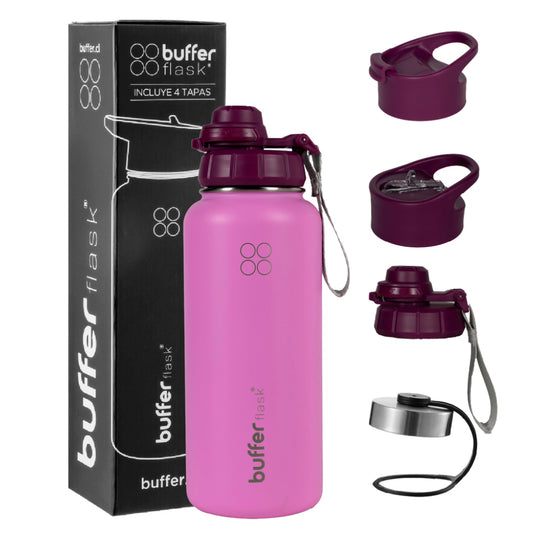 Termo Botella Agua Termica Buffer Morea Acero Inoxidable +4 Tapas Dani Pink