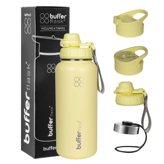 Termo Botella Agua Termica Buffer Morea Acero Inoxidable +4 Tapas Lemon