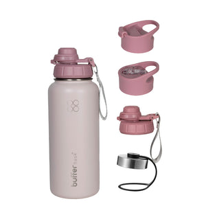 Termo Botella Agua Termica Buffer Morea Acero Inoxidable +4 Tapas, Pinky