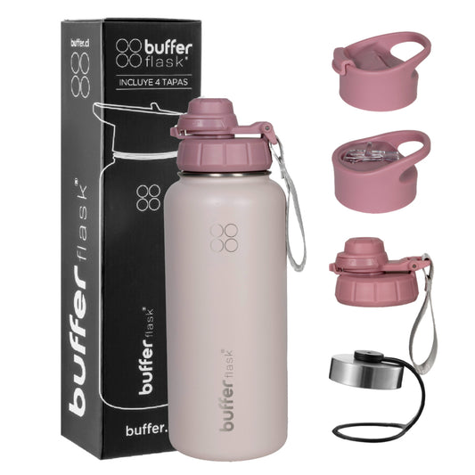 Termo Botella Agua Termica Buffer Morea Acero Inoxidable +4 Tapas, Pinky