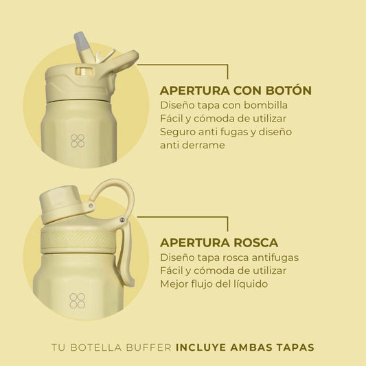 Botella Termica Agua Acero Inoxidable Buffer Paine 1L+tapas Dani Lemon