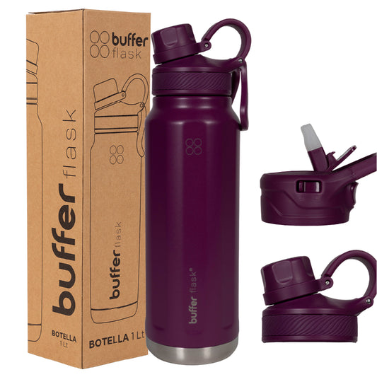 Botella Termica Agua Acero Inoxidable Buffer Paine 1L +tapas Plum
