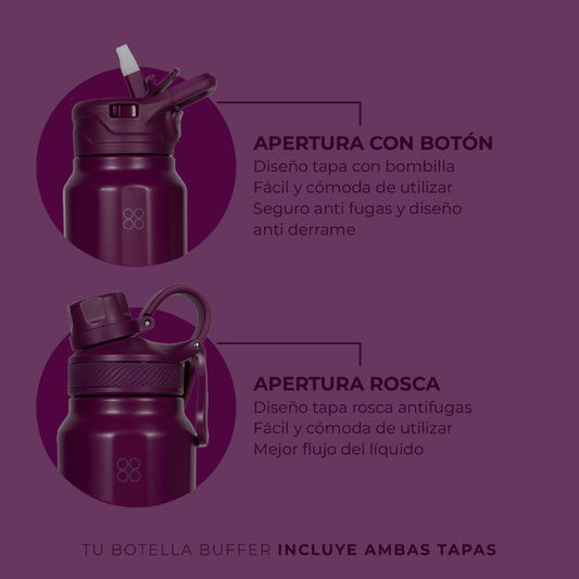 Botella Termica Agua Acero Inoxidable Buffer Paine 1L +tapas Plum