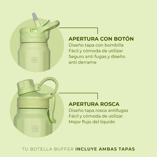 Botella Termica Agua Acero Inoxidable Buffer Paine 750ml +tapas Citrus Green