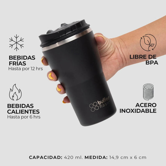 Mug Vaso Térmico Roques 420ml Acero Inox Agua Fría y Caliente Negro