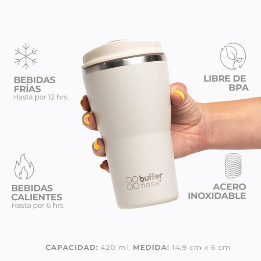 Mug Vaso Térmico Roques 420ml Acero Inox Agua Fría y Caliente Ivory