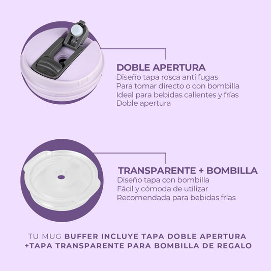 Mug Vaso Térmico Roques 750ml Acero Inox Agua Fría y Caliente Soak Liliac