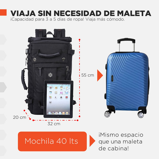 Mochila / Bolso 2 en 1.  viaje cabina Hardley. 40Lts. UltraResistente e Impermeable