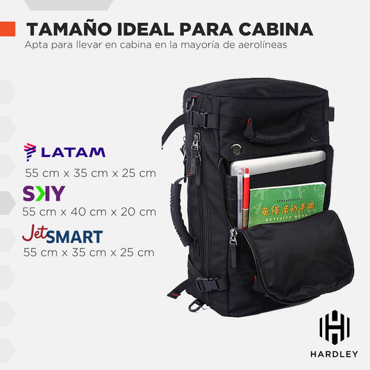 Mochila / Bolso 2 en 1.  viaje cabina Hardley. 40Lts. UltraResistente e Impermeable