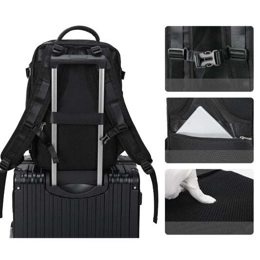 Combo Mochila Travel Viral 40L Negra Expandible + Botella Térmica Wappy Azul Acero Inoxidable