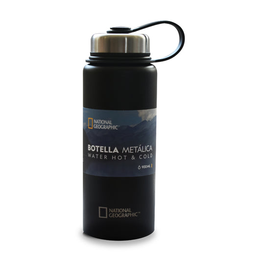 Botella Agua Termica Acero 900ML Negro NatGeo