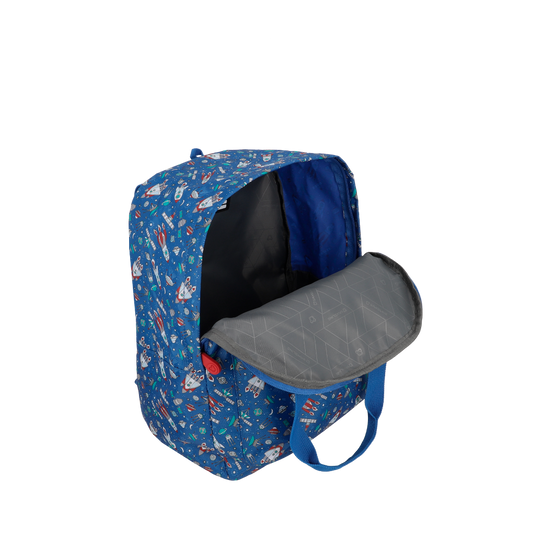 Combo Mochila Cosmos Espacio Azul y Lonchera Longboard Azul Saxoline