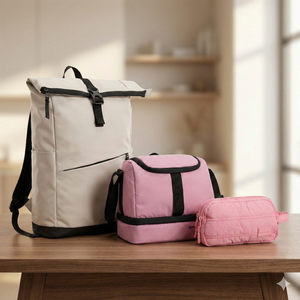 Combo 3x Estuche Ayla Rosado + Mochila Cairo 30Lts Beige + Lonchera Longboard  Rosa Saxoline