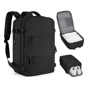Combo: Mochila Viaje (Cabina Avión) 34L. Negro + Mochila Viaje Viral (Cabina Avión) 31L Premium Beige. Resistente al agua