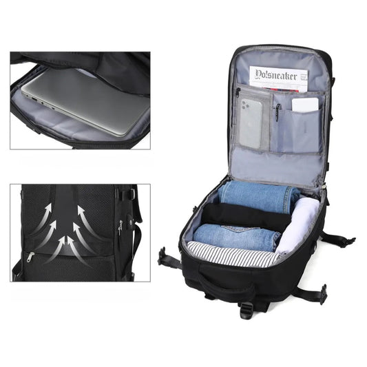 Combo 2 Mochilas Viaje (Cabina Avión) 40L. Negro. Expandible