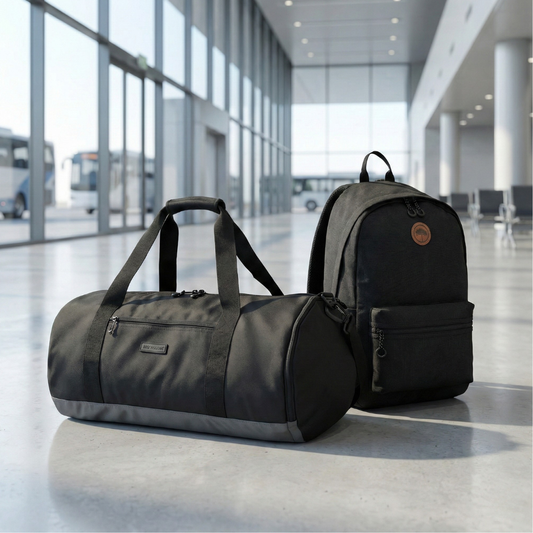 Combo Mochila Jane Negra Llaima, Tela impermeable + Bolso Duffel 40L - Large. Nyla Negro Saxoline