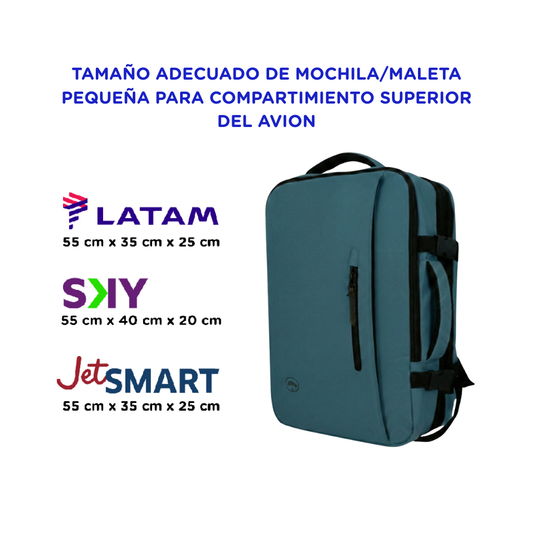 Combo Mochila Viaje XL 40Lts Azul Piedra Llaima Resistente al Agua + Maleta de Cabina Negra