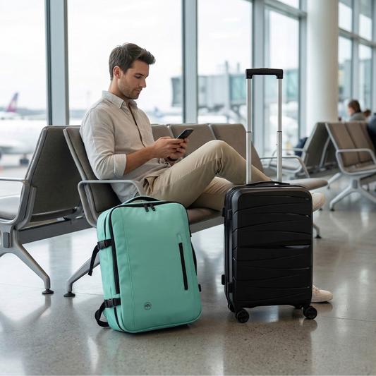 Combo Mochila Viaje XL 40Lts Menta Llaima Resistente al Agua + Maleta de Cabina Negra