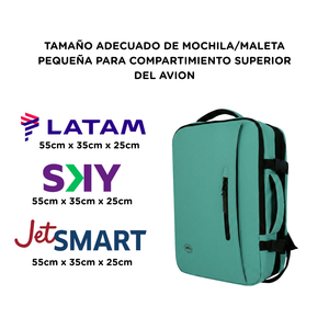 Combo Mochila Viaje XL 40Lts Menta Llaima Resistente al Agua + Maleta de Cabina Negra