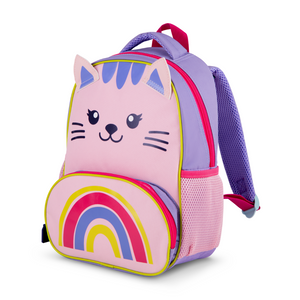 Combo Mochila Preescolar Gato Rosada + Termo De Comida 500 Ml Granulado Rosado Gout