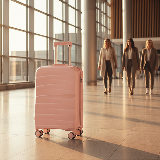 Combo Mochila Viaje Viral Cabina Avión 40L Black y Maleta de Cabina Light-Pink