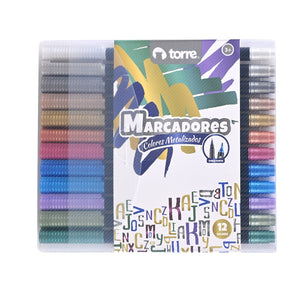 Marcadores Doble Punta Metálicos 12 Colores