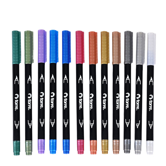 Marcadores Doble Punta Metálicos 12 Colores