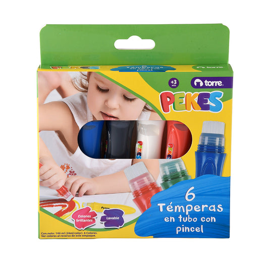 Témpera En Tubo Con Pincel 6 Colores Pekes