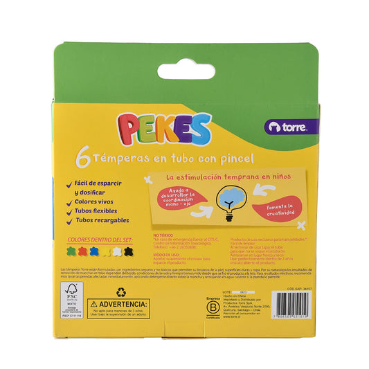 Témpera En Tubo Con Pincel 6 Colores Pekes