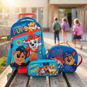 Combo Escolar Paw Patrol Boy: Set 3 Piezas con Ruedas + Toma Jugo 3D