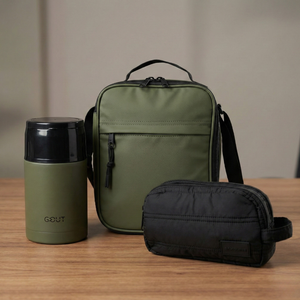 Combo 3x Termo 900 ML Verde Gout + Lonchera Gourmet 6Lts + Estuche Ayla Negro Saxoline